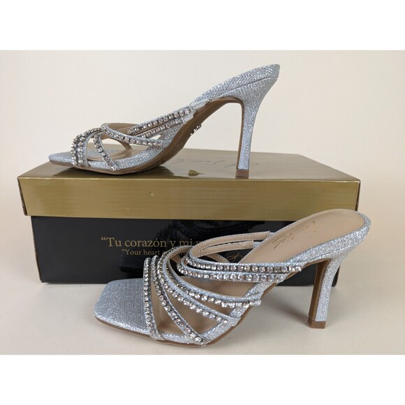 Thalia Sodi Dahlia Embellished Heels Sandals Womens 6 Silver Stone Shoes NWB - Picture 3 of 13